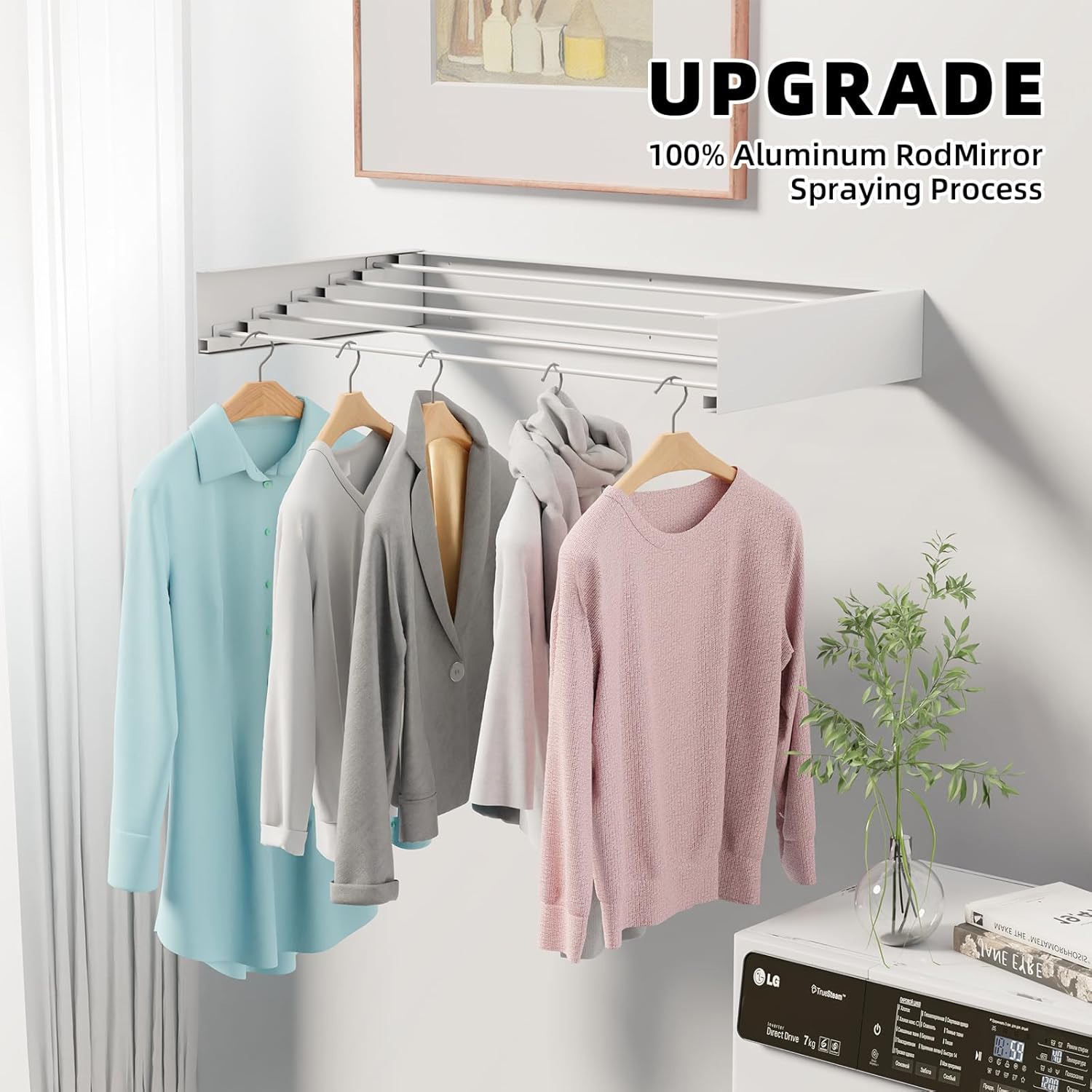 ZMBESUP Wall Mounted Clothes Drying Rack, 31.5" Foldable Collapsible Laundry Rack, Heavy Duty 60 lb Capacity Hidden Space Saver, Includes Wall Template for Laundry Room Indoor Outdoor Balcony (White)