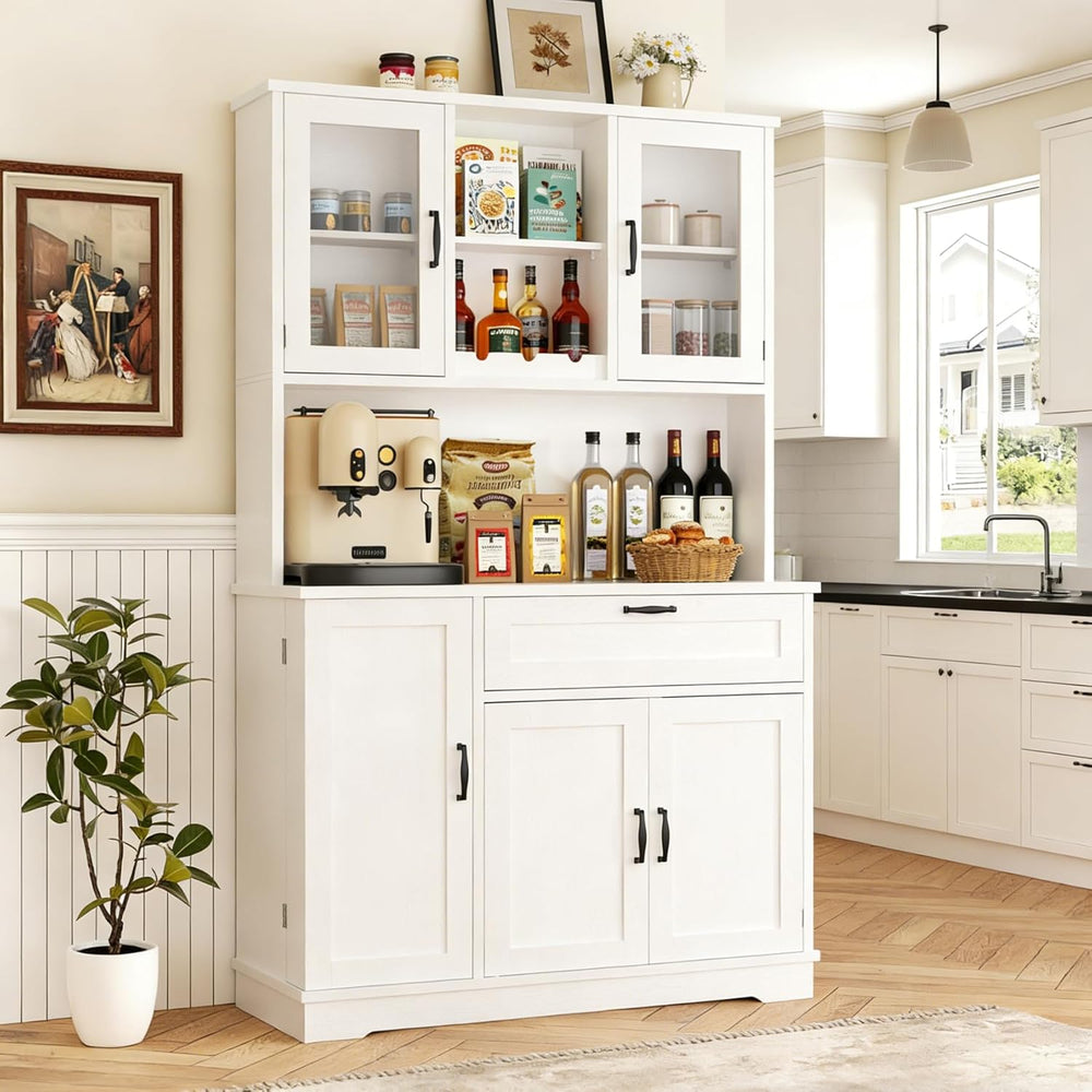 Vongrasig Kitchen Pantry Cabinet, Large Kitchen Hutch Formhouse Storage Cabin...