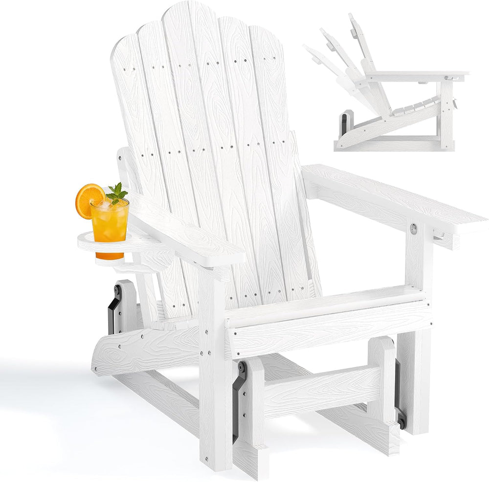 HDPE Adirondack Glider Chair,3-Position Adjustable Backrest Patio Glider | Al...