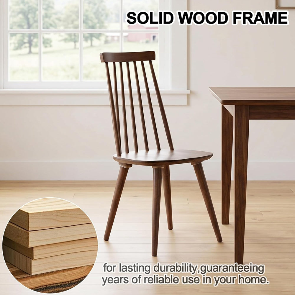 DUHOME Walnut Windsor Wooden Dining Chairs Set of 4, Wood Dining Room Chair S...