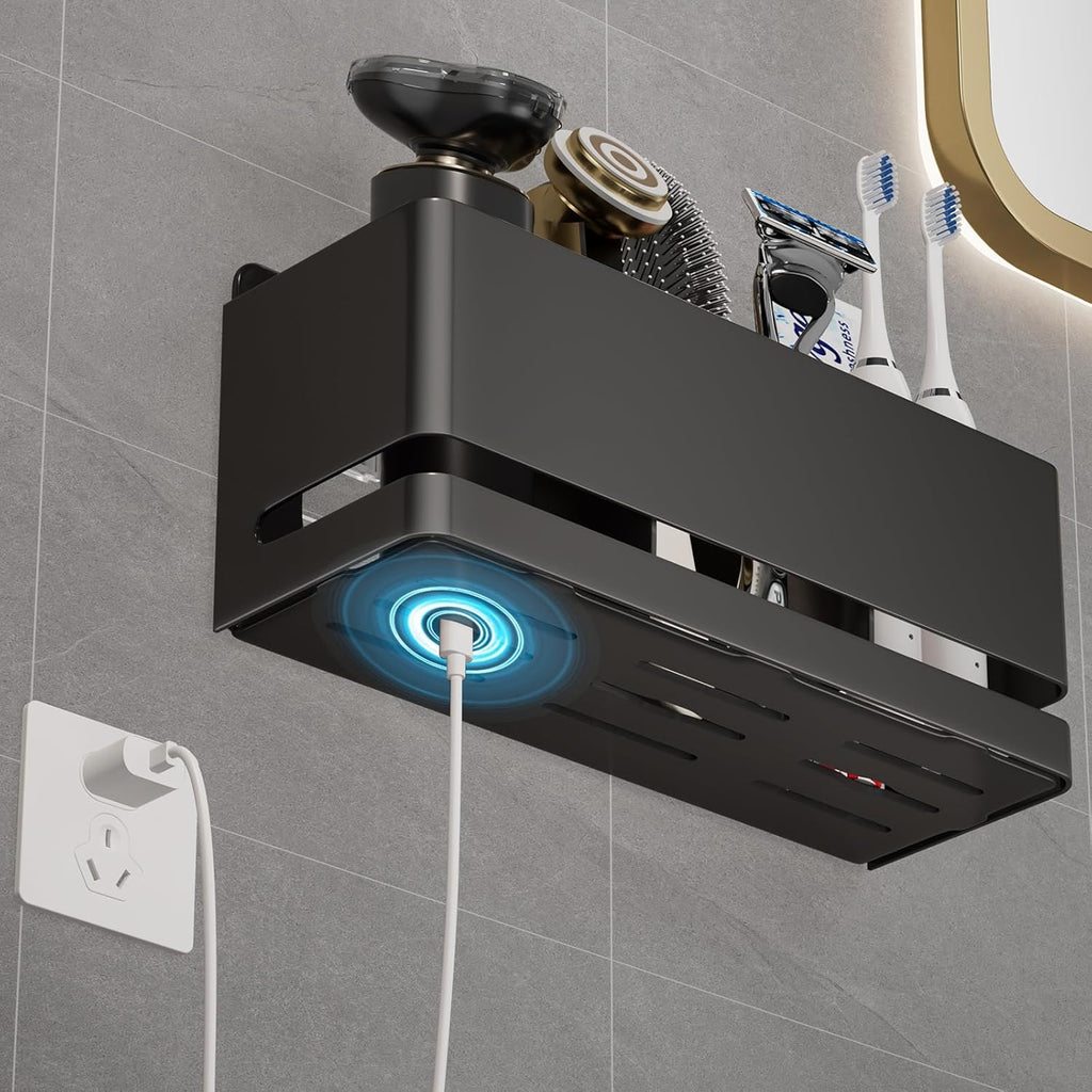Aluminum Electric Toothbrush Holder - Bathroom Wall Mounted Toothbrush Holder (Black, Three Slot)