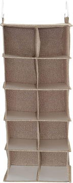 Household Essentials 10‑Pocket Hanging Shoe Organizer with Side‑by‑Side Canvas Storage and 2 Hooks for Support, Beige