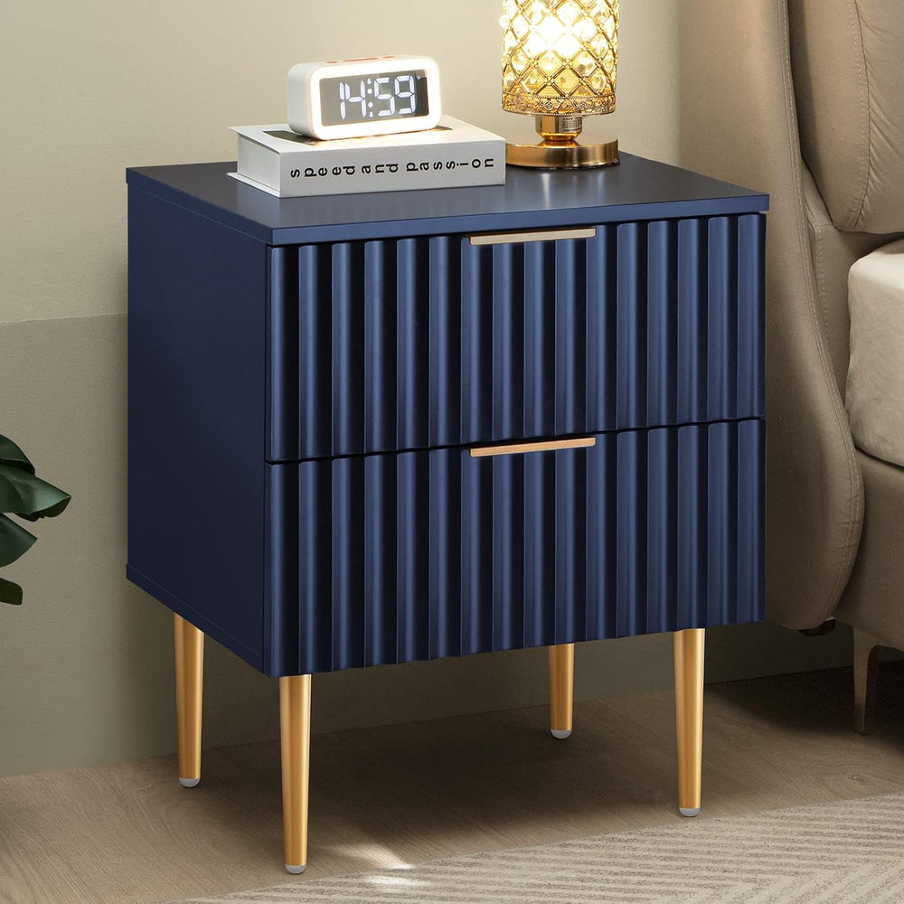 SICOTAS Night Stand Set 2, Fluted Glossy Nightstands Set of 2 with Drawers | ...