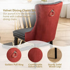 Dining Chairs Set of 2, Upholstered Dining Room Chairs with Back Ring Pull Trim and Solid Wood Legs, Modern Tufted Kitchen Chairs Perfect for Dining Room, Black Pu Leather Splicing WineRed Velvet