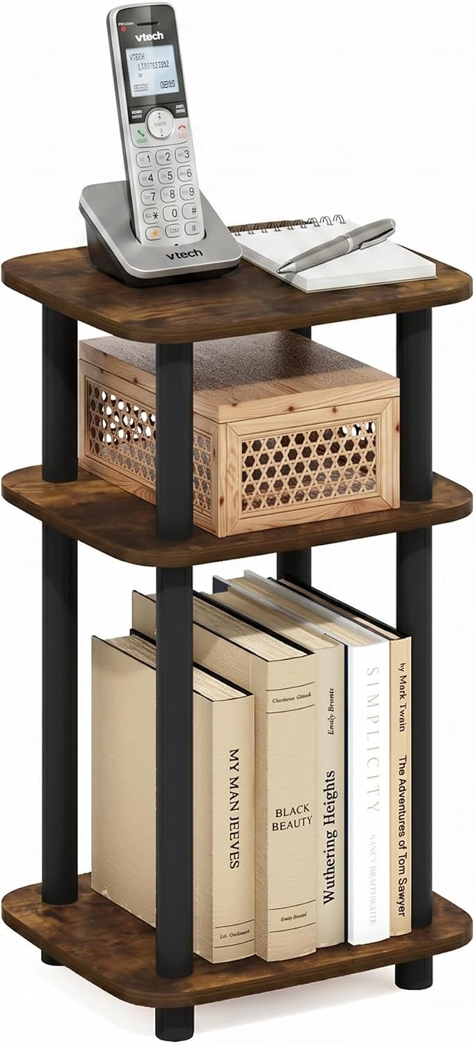Furinno JUST 3-Tier Telephone Table, Turn-N-Tube Toolless Side Table with Ope...