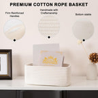 4 Pack Small Storage Shelf Baskets for Organizing, Mini Woven Rope Storage Bins for Towels, Cute Decorative Closet Organizer，Baby Nursery, Gift Empty Baskets -11.81''Lx7.87''Wx4.72''H-White