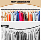 Closet Rod, 16 to 63 Inch Closet Rods Heavy Duty Adjustable Wardrobe Poles for Hanging Clothes and Heavy Duty Bracket Closet Pole Support (The Shelf NOT Included)(Black)