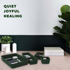 Welaxy Desk drawer organizer bins shallow trays felt storage desktop box for jewelry watches office supplies makeup small key holder minimalism 8-piece (Forest Green)