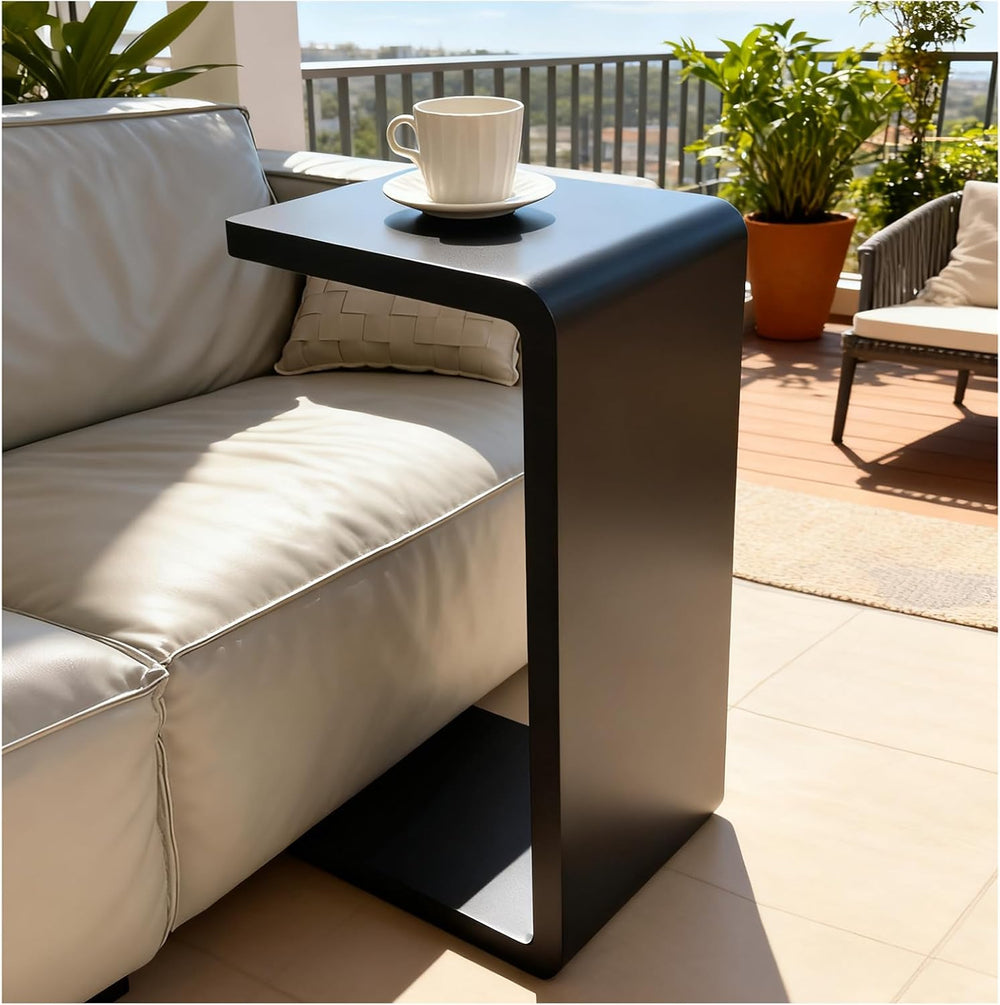 Solid Wood End Table for Couch, C Shaped Mini Sofa Side Table for Small Narro...