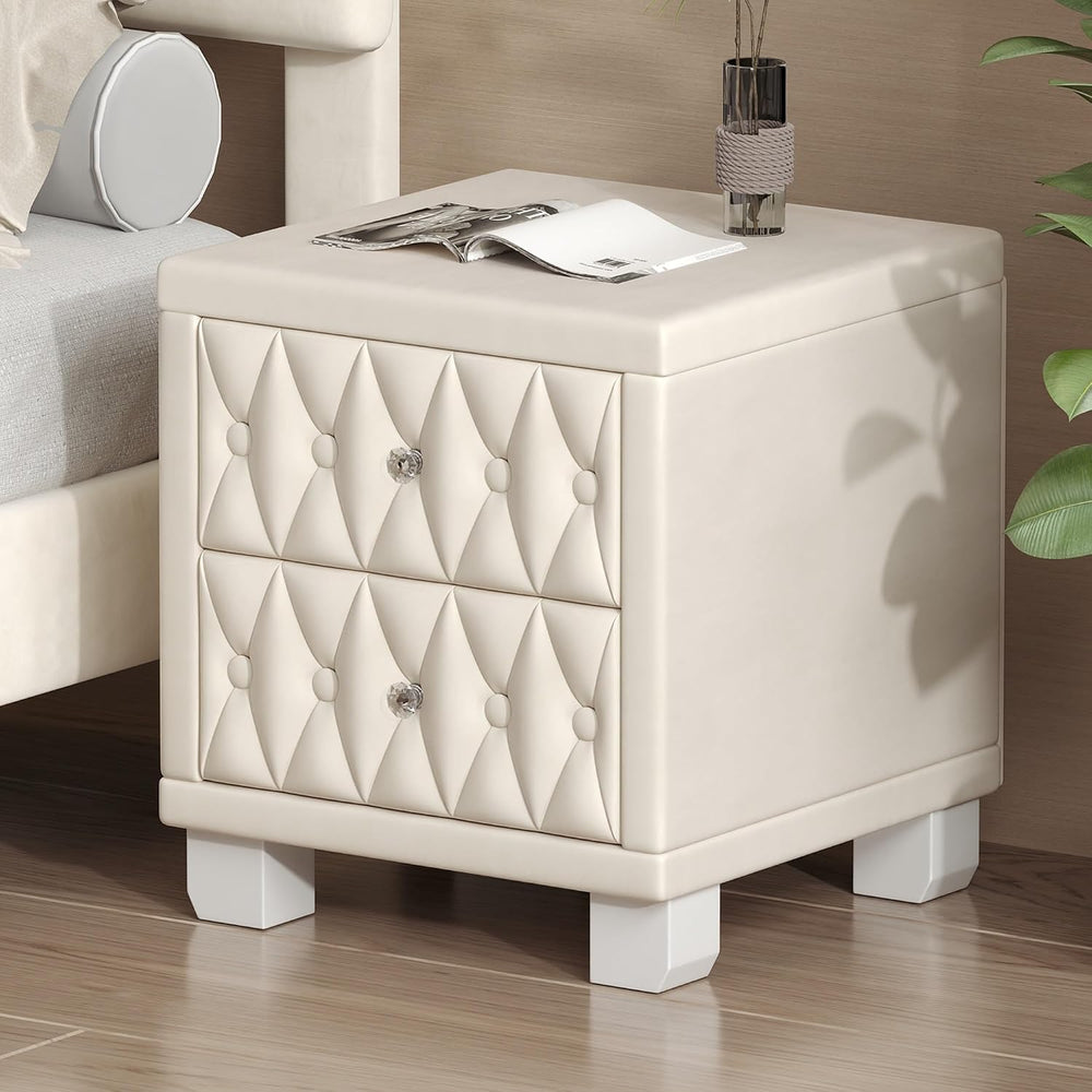 Elegant Velvet Nightstand with 2 Drawers and Crystal Handle, Storage Bedside ...