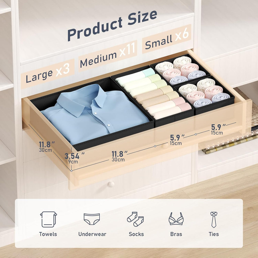 DIMJ Drawer Organizer Clothes - 20 Pack Closet Drawer Organizer Bins for Baby Clothes Storage, Fabric Dresser Organizer for Nursery Bedroom, Foldable Small Drawer Dividers for Underwear Socks