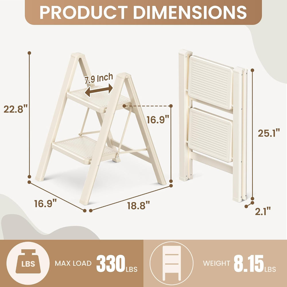 2 Step Ladder, Foldable Step Stool with Wide Anti-Slip Pedal