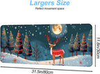 Christmas Reindeer Mouse Pad– Large Extended Desk Mat with Holiday Winter Snow Scene, Non-Slip Base Keyboard Pad for Home Office, Gaming, Workstation,31.5 x 11.8 in