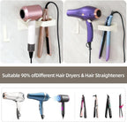 Hair Dryer and Straightener Holder, Upgraded Hair Straightener Holder with Cable Hook, Stainless Steel Universal Hairdryer Holder Wall Mounted Waterproof for Bathroom Space-Saving White PTALSEAW