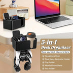 5 in 1 Controller Holder - Desk Cup Holder and Headphone Hanger, Rotatable Under Desk Clamp Organizer Dual Gamepad Headset Stand Gaming Desks Accessories for Xbox, PS4, PS5, PC, Switch