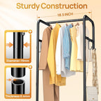 Clothes Rack with Wheels, Freestanding Garment Rack with 3 Metal Shelves for Hanging Clothes, Portable Hanging Rod for Small Room, Bedroom, Bathroom (Black)