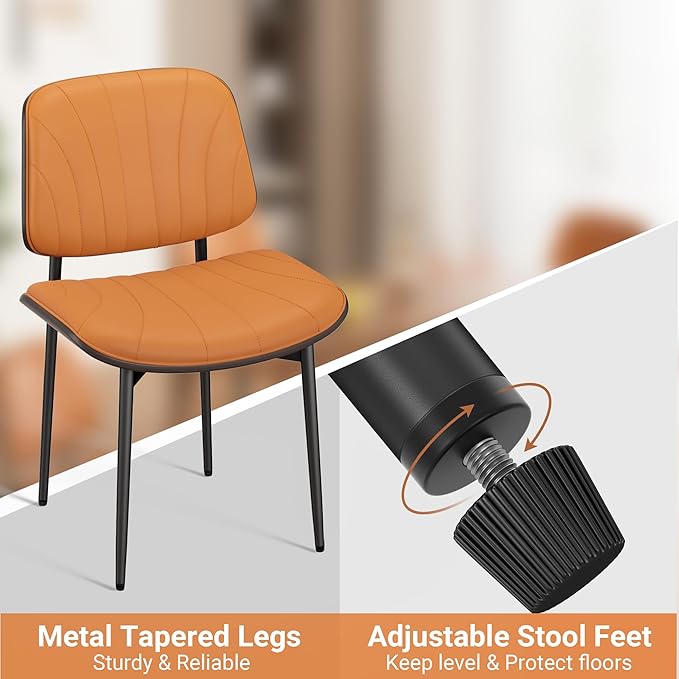 Dining Chairs Set of 4, Mid-Century Modern Upholstered PU Leather Chairs with...