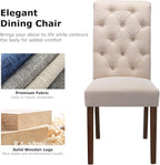 COLAMY Button Tufted Dining Chairs Set of 6, Accent Parsons Diner Chair Upholstered Fabric Dining Room Chairs Stylish Kitchen Chairs with Solid Wood Legs and Padded Seat - Dark Beige