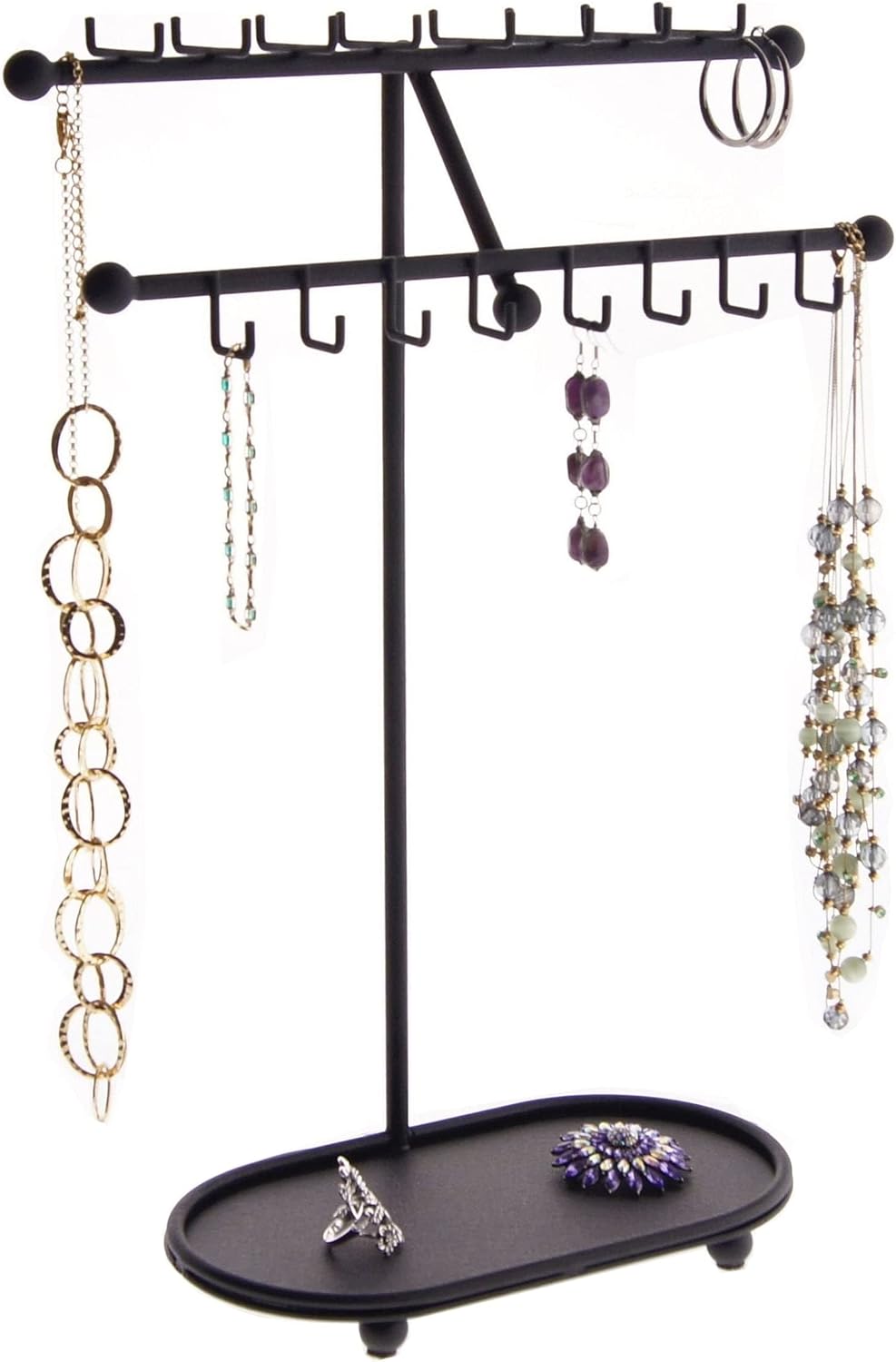 Angelynn's Sturdy Extra Long Necklace Holder Organizer Tall Tabletop Pendant Display Stand, Freestanding Large Capacity Jewelry Tree, Sharisa Black 11 3/4" Wide x 16 1/2" Tall