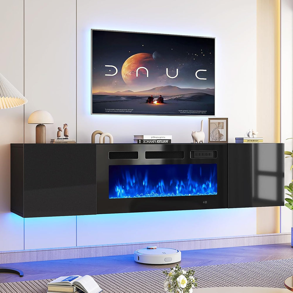 oneinmil 70" Floating TV Stand with 36" Electric Fireplace, Wall Mo...