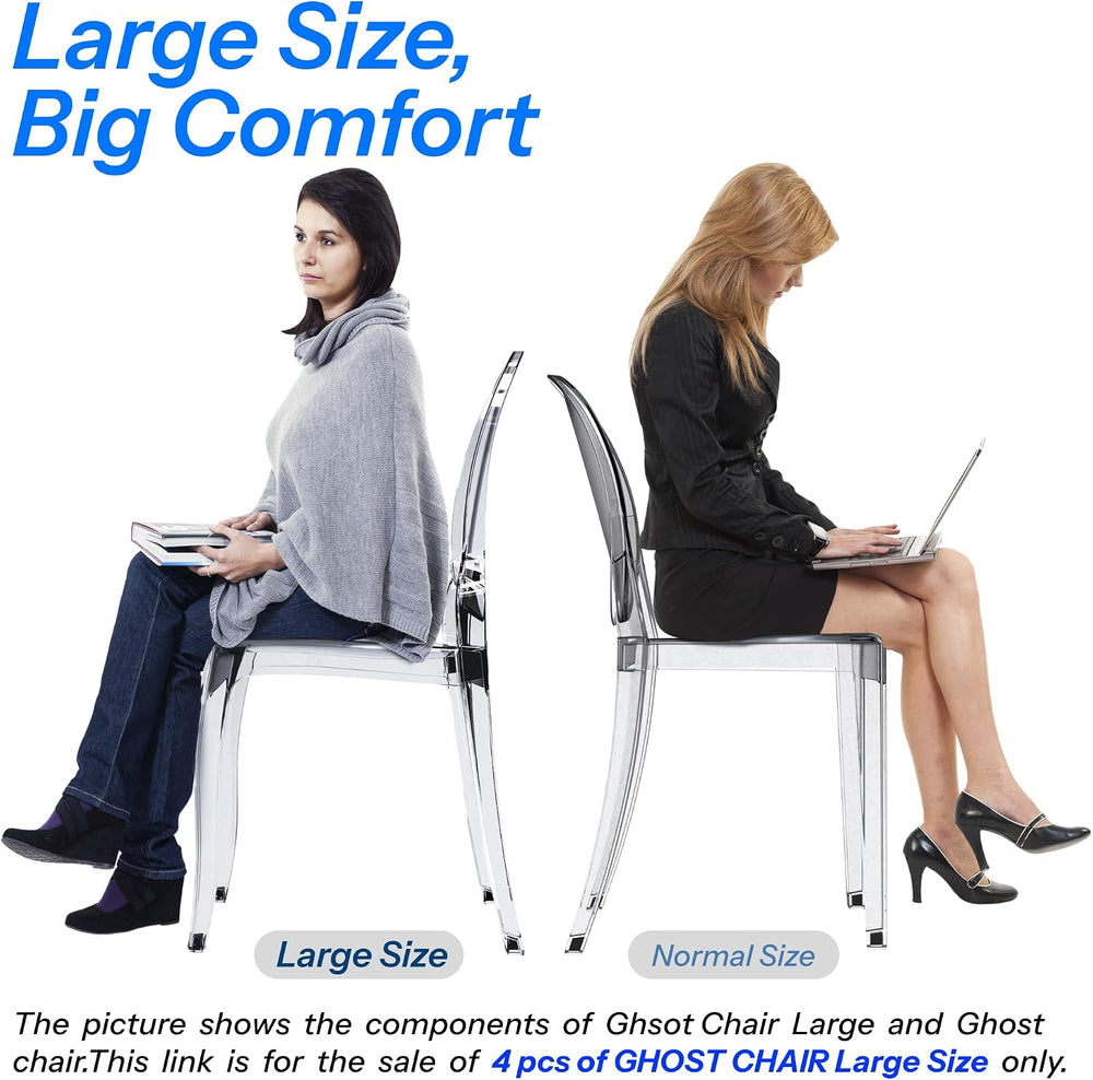 Fohfurniture Large 20" Seat Ghost Chairs Set of 4, Modern Acrylic Accent...