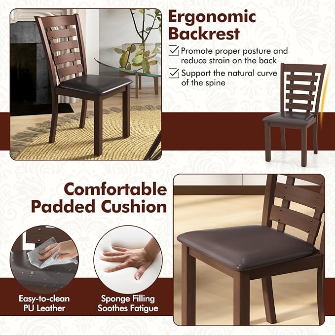 GOFLAME Upholstered Dining Chairs Set of 2, Wooden Kitchen Chairs with Padded Seat & Rubber Wood Frame, High Back Armless Dining Chairs, Dinette Side Chairs for Living Room, Dining Room