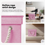 Dog Toy Basket with Lid, Dog Basket for Toys, Dogs Toy Box with Cotton Rope Handles, Collapsible Storage Bins for Pet Toys, Dogs Storage Organizer, Pink