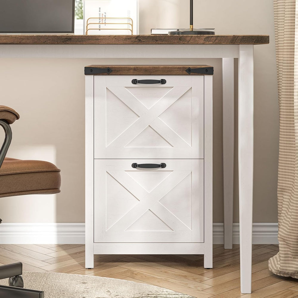 Halitaa Farmhouse File Cabinet with 2 Drawers for Home Office, Rustic White |...