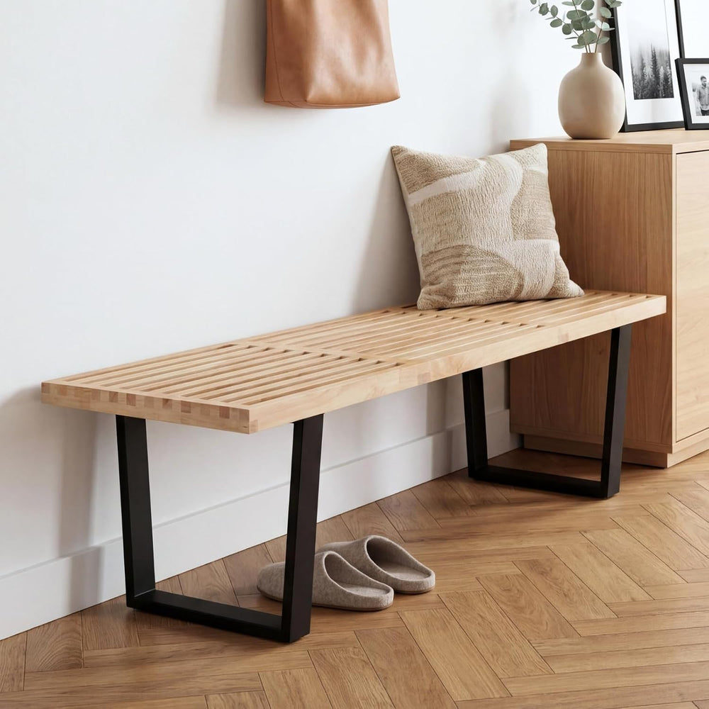 Wooden Dining Bench 55”Industrial Entryway Bench, Modern End of Bed Bench for...