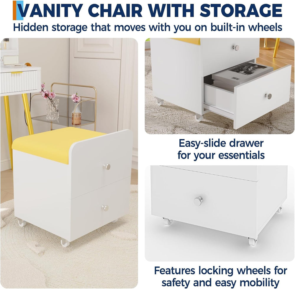 Garvee Vanity Stool Chair with Storage, 17.32" l x 15.16" w x 17.32...