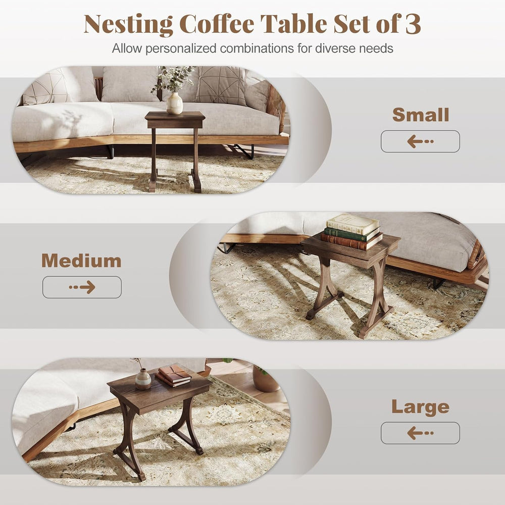 GIANTEX Nesting Coffee Table Set-of-3 - Stackable Rectangular Sofa End Side T...