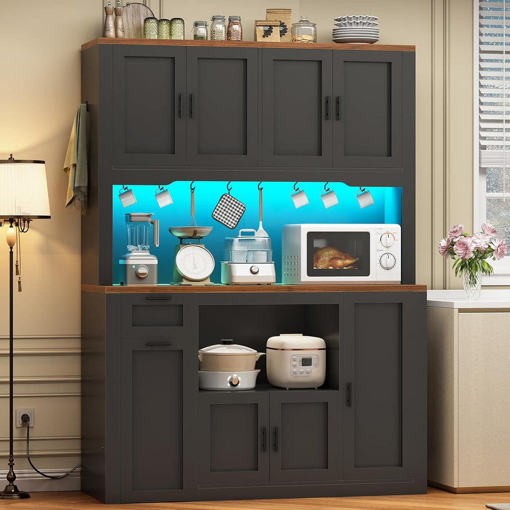 Itaar 71" Pantry Cabinet with Charging Station and LED Light, Kitchen Pa...
