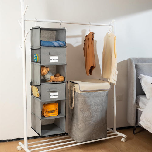 2 Pack 6 Shelves Hanging Closet Organizer with 2 Drawer, Hanging Storage with 4 Side Pockets for Clothes Shoes, 43.5"x12"x12"(Gray)