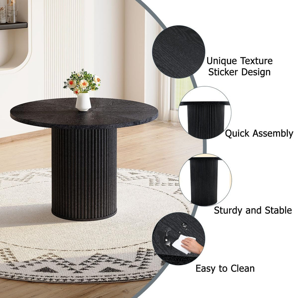 Round Dining Table for 4-6, Black Dining Table with 42'' Wood Tableto...