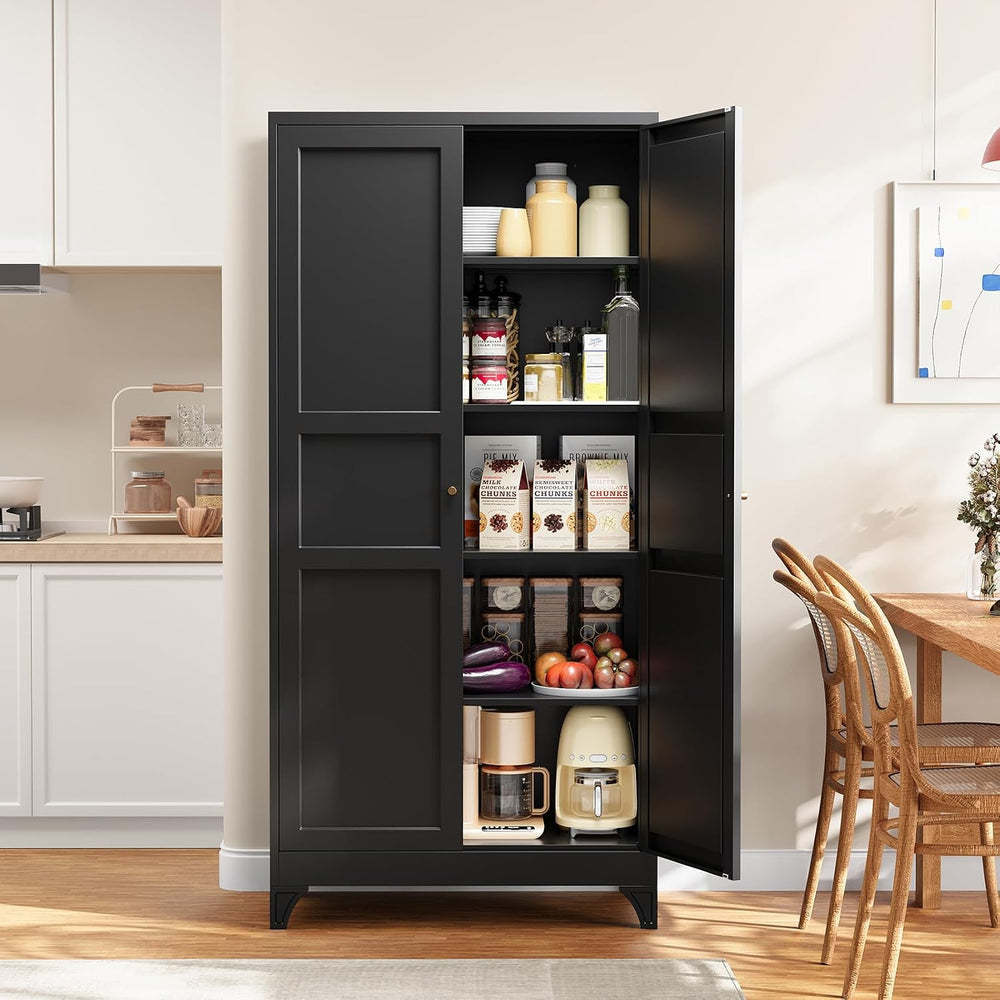 Yizosh Metal Pantry Cabinet, 75" Kitchen Pantry with 2 Door and 4 Adjust...