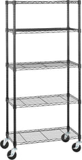 Amazon Basics 5-Shelf Adjustable, Heavy Duty Storage Shelving Unit on 4'' Wheel Casters, Metal Organizer Wire Rack, 30" L x 14" W x 64.75" H, Black