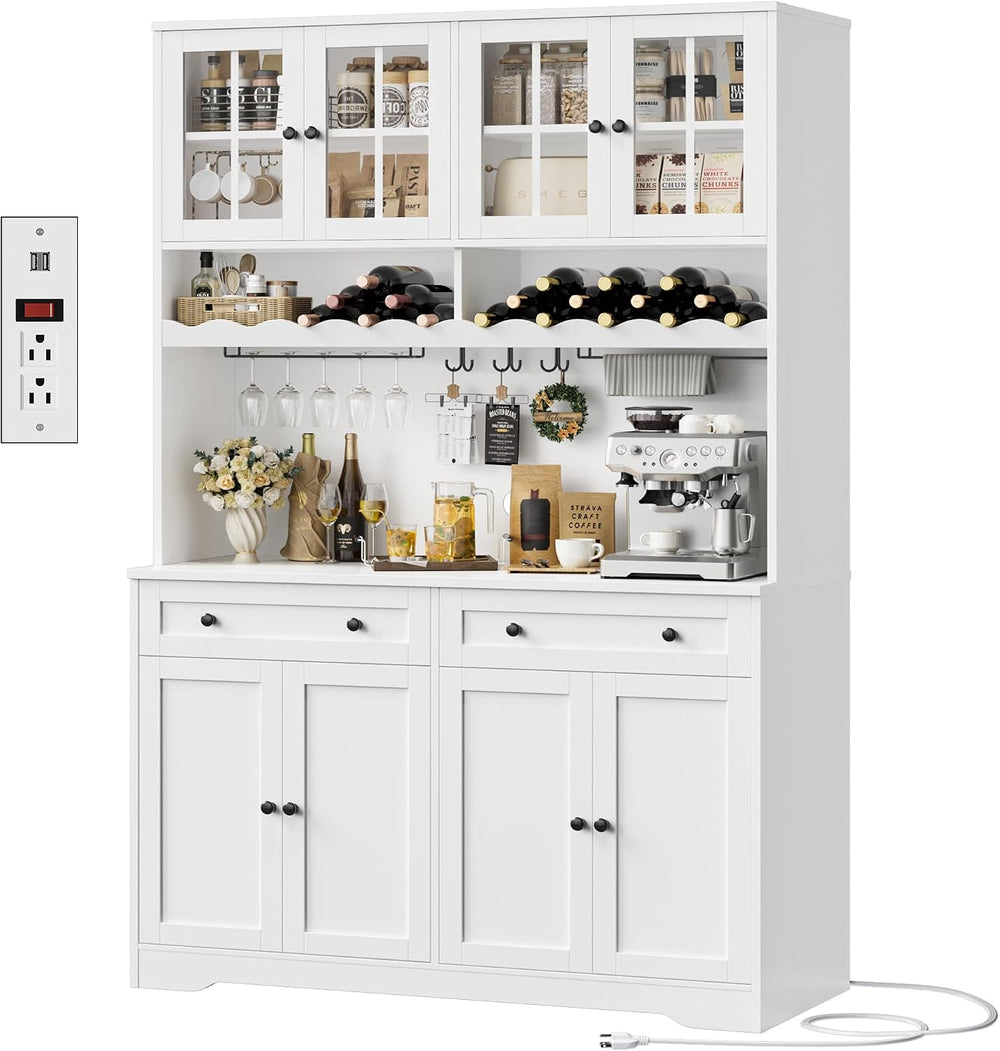 HOSTACK 75" Kitchen Pantry Storage Cabinet, Coffee Bar Hutch Cabinet, Wh...