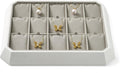 Premium PU Leather Stackable Jewelry Tray 15 Grid Jewelry Organizer Tray with Removable Inserts Cards Necklace Display Organizer Holder(Grey)