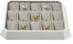 Premium PU Leather Stackable Jewelry Tray 15 Grid Jewelry Organizer Tray with Removable Inserts Cards Necklace Display Organizer Holder(Grey)