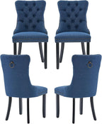 Blue Dining Chairs Set of 4, Upholstered Tufted Linen Fabric Dining Room Chairs with High Back, Nailhead Trim and Black Solid Wood Legs, Modern Dining Chair for Dining Room, Kitchen(Blue)