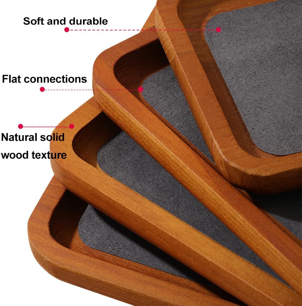 Wooden Jewelry Display Tray Rounded Rectangle Ring Showcase Stackable Elegant Bracelet Watch Jewelry Organizer for Personal Use and Commerce (Gray, Medium-W 3.9'' x H 0.6'' x L 7'')