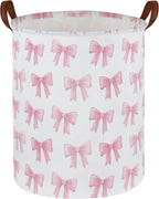 Kids Laundry Hamper,Pink Laundry Basket Collapsible Girls Storage Baskets for Home Decor,Office,Toy Organizer,(Pink Bowknot)