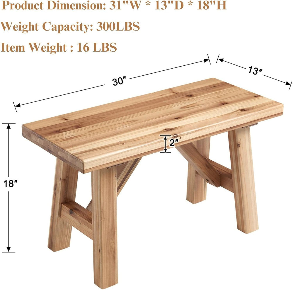 Solid Wood Entryway Bench, 30" Rustic Small Wooden Bench Narrow Farmhous...