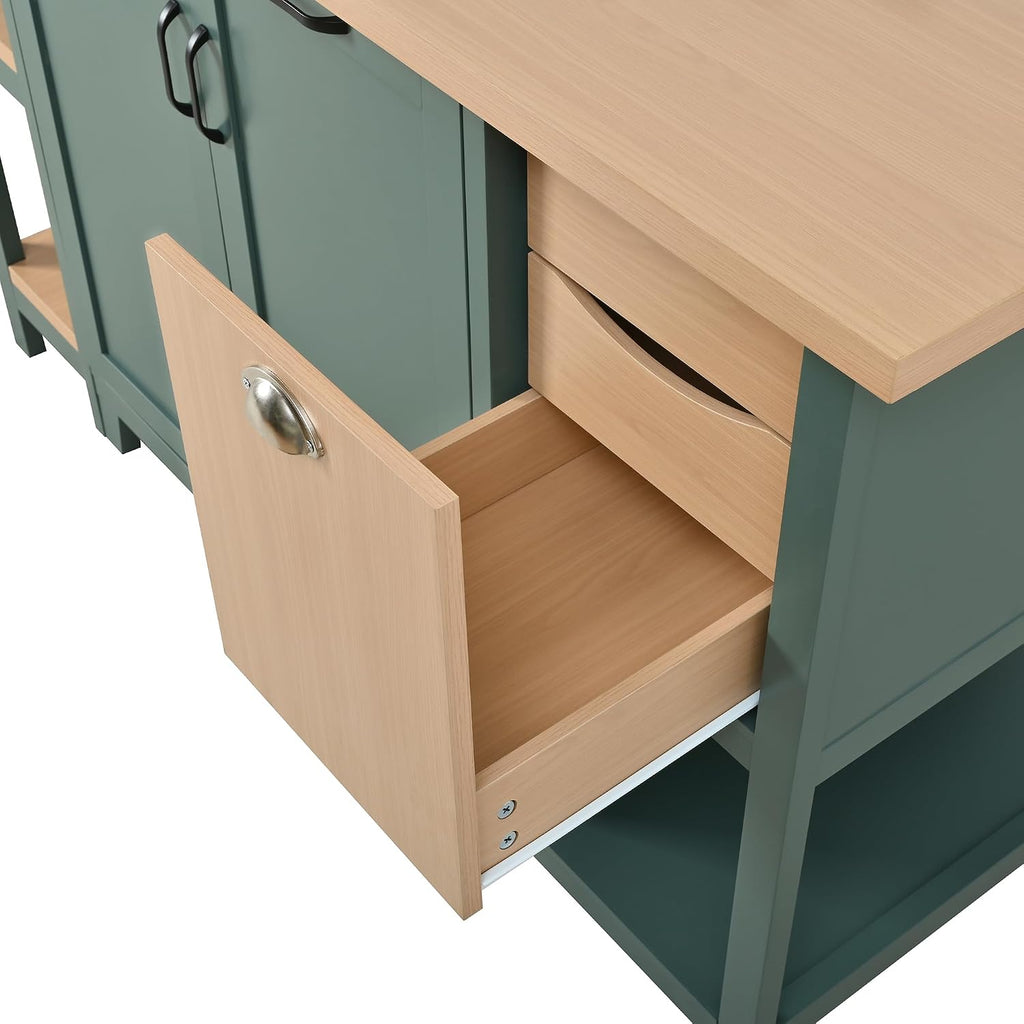Christopher Knight Home Aaron 58" Kitchen Island with Storage, Modern Island Table for Kitchen, Storage Cabinet with Open Shelves, Wooden Kitchen Prep Table, Coffee Station Cabinet, Green+Natural