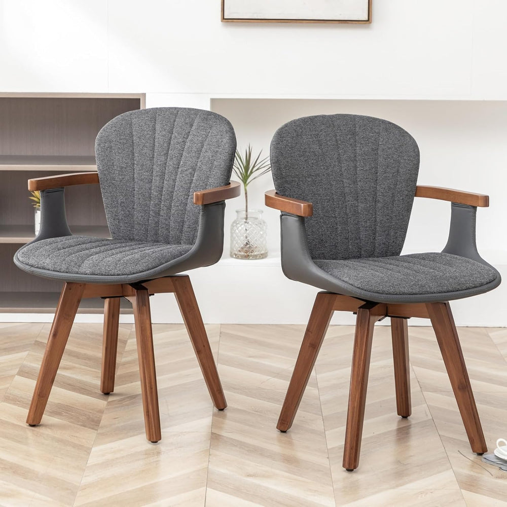 LUNLING Swivel Dining Chairs Set of 2, Mid Century Modern Gray Fabric+Faux Le...