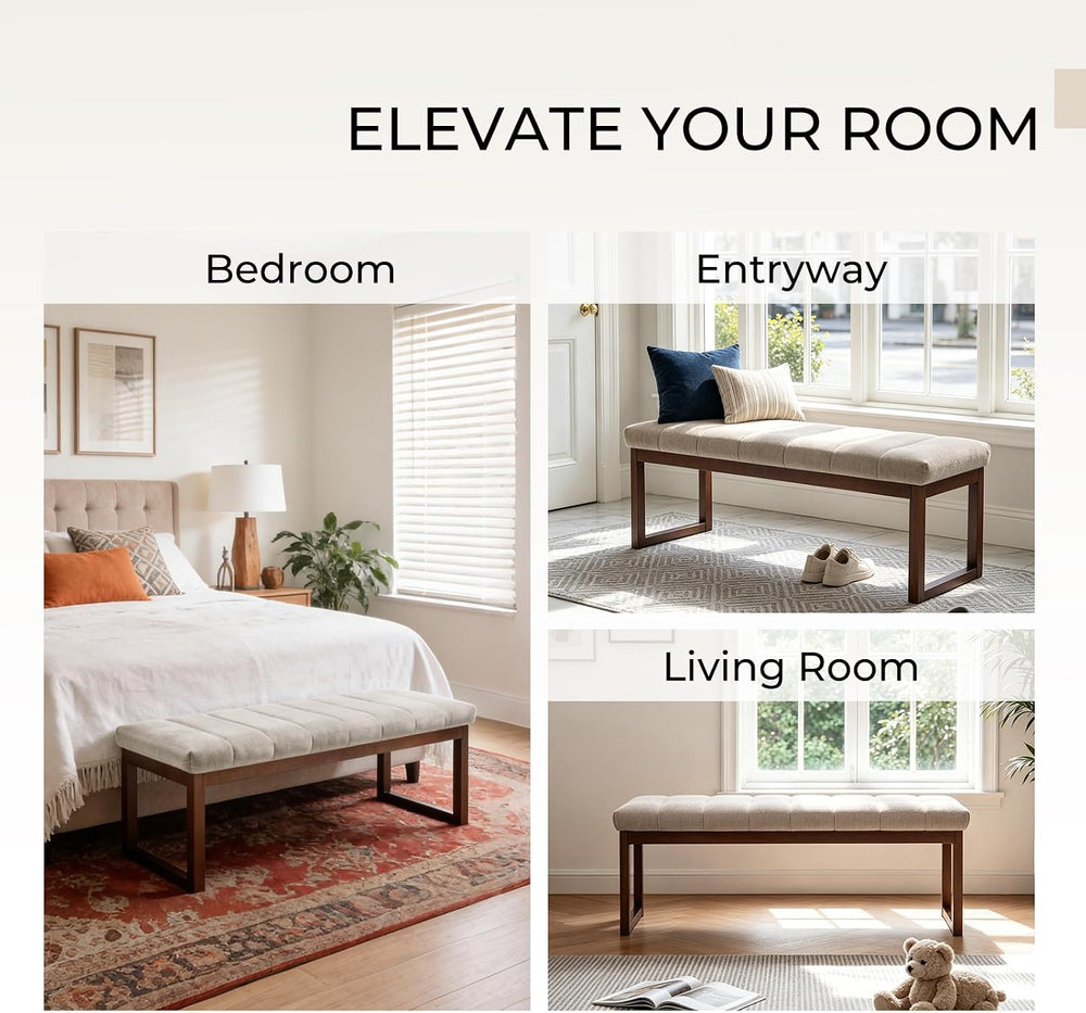 Bedroom Bench for End of Bed, 53.2" Modern Upholstered Chenille Fabric E...