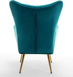 Container Furniture Direct Modern Chic Mid-Century Velvet Accent Armchair for Living Room, Bedroom, or Home Office, Button-Tufted Wingback Design with Gold Flared Legs, Dark Teal