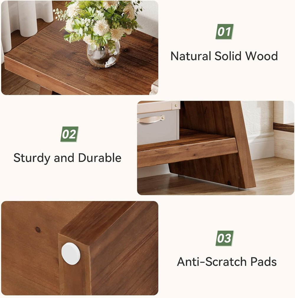 Solid Wood Entryway Bench, 2-Tier Wooden Storage Bench, Farmhouse Indoor Shoe...