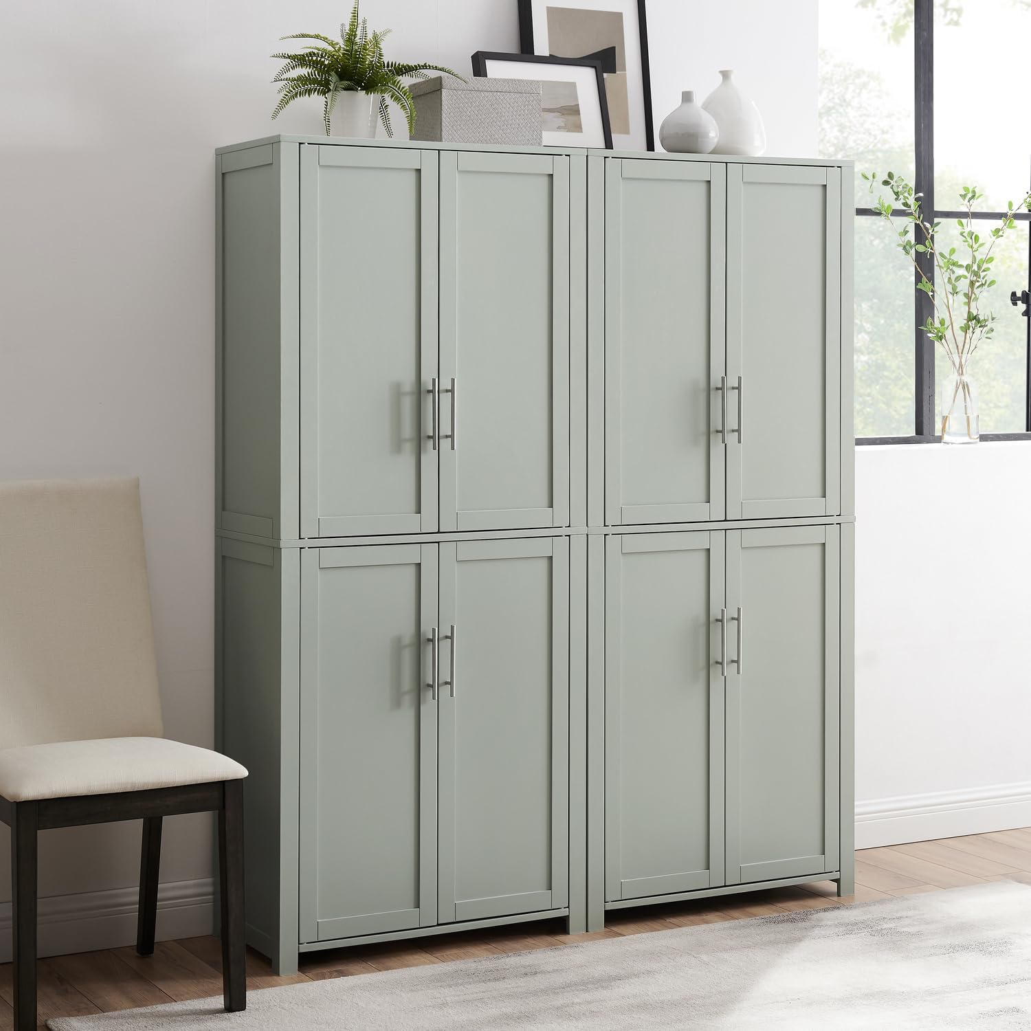 HomeStock Pantry Cabinet - 2 Piece Storage Organizer with Doors - 56 Wide - Gray