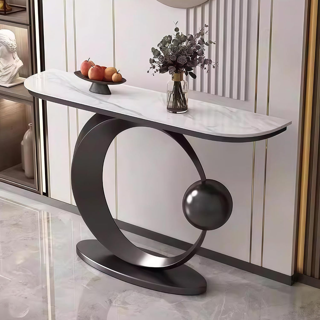 Modern Entryway Table - Half-Moon Console & Sofa Table for Hallway, Foyer, Entrance - Stylish Accent Display Furniture for Home Decor & Organization